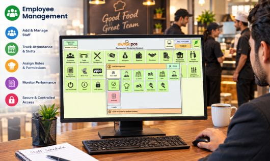 Restaurant POS software providing effective staff management and operational control through organized employee data. Restaurant POS staff management system for monitoring employees and managing restaurant operations